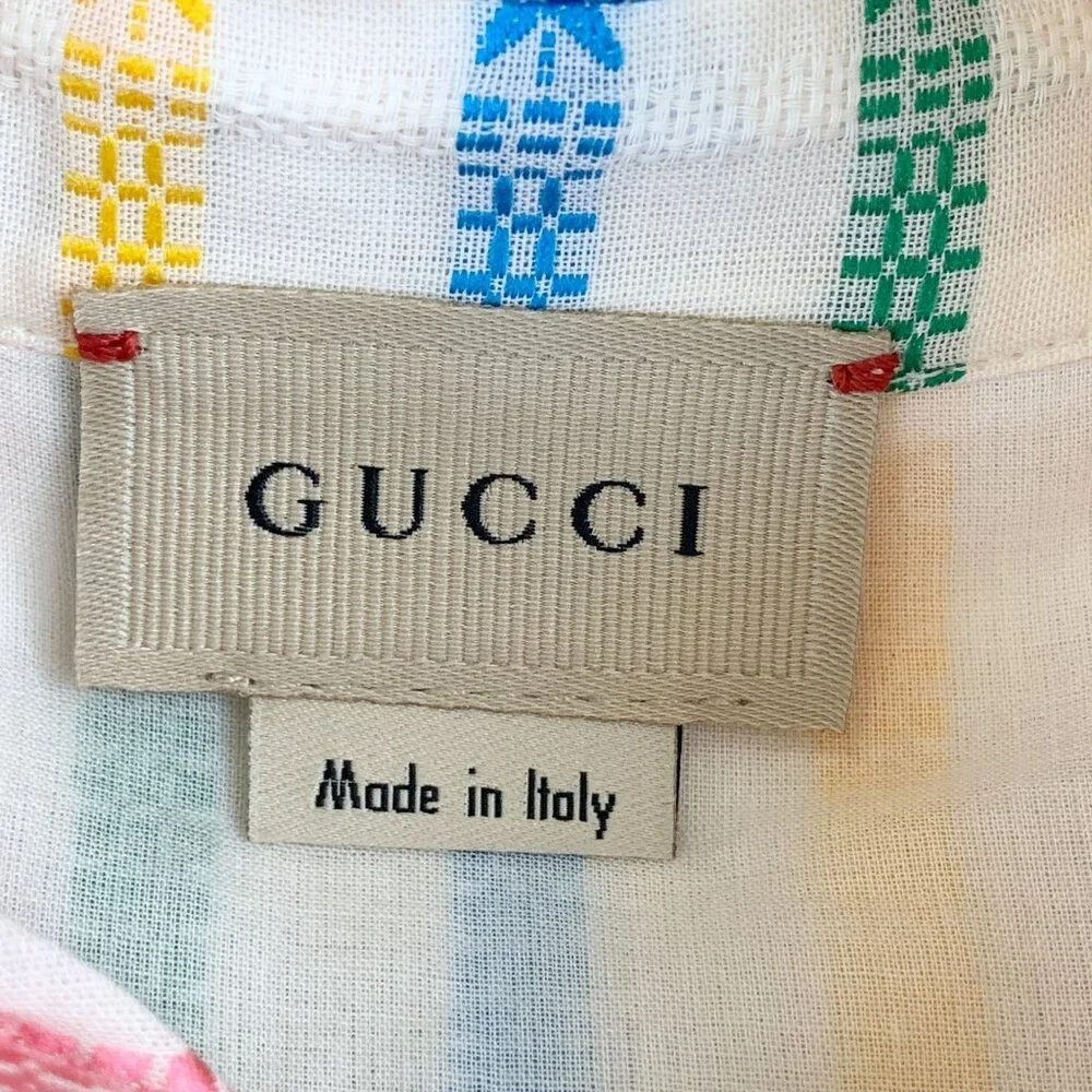 NWT Gucci Kids cotton Multicolor embroidered stripe dress size 12 - Picture 8 of 11